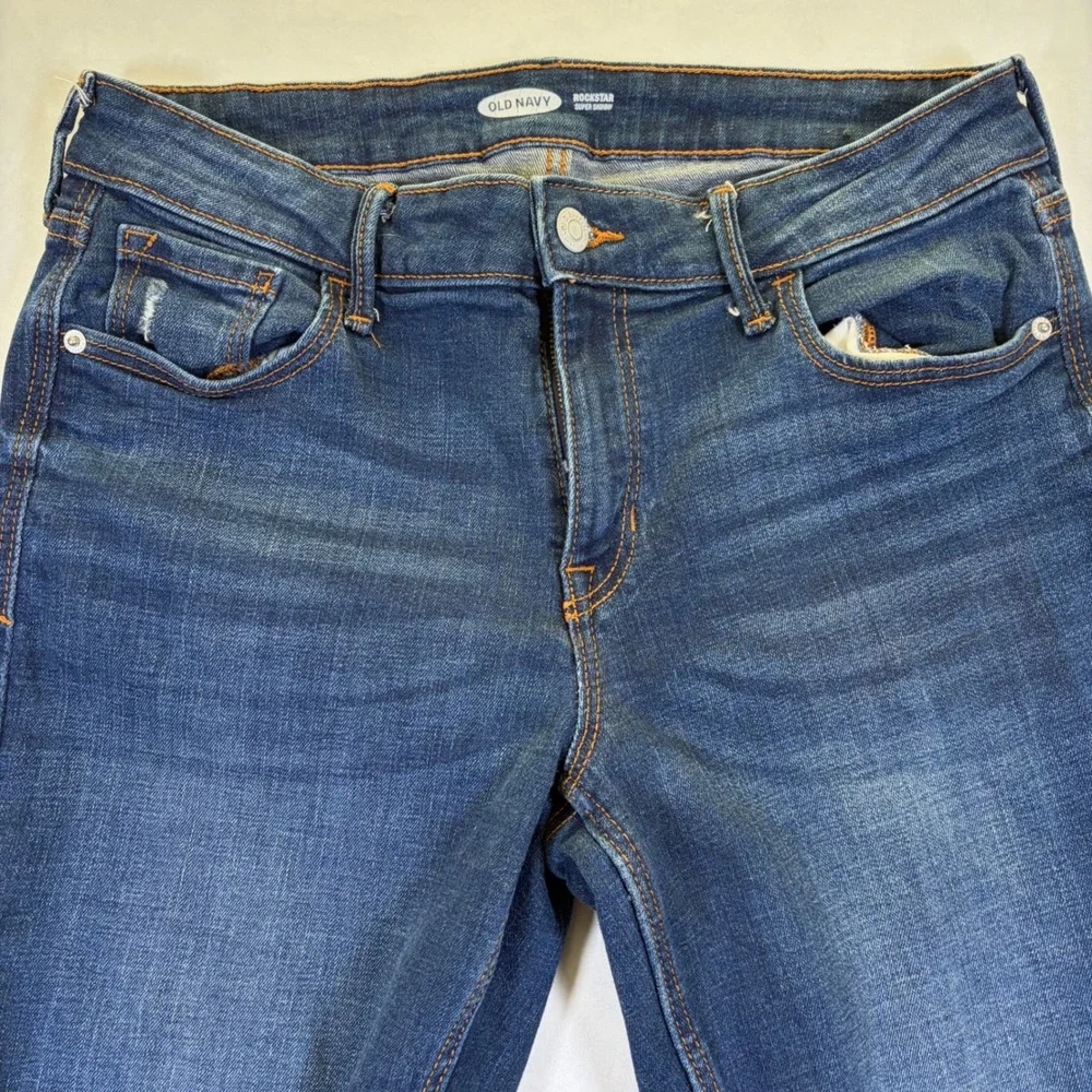 Old Navy Rockstar Super Skinny Jeans Distressed Dark Wash Denim Kids
